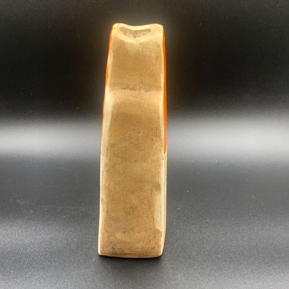 Ceramic Orange Roofed Crackled House Vase Embossed Green Windows & Yellow Door - Picture 2 of 7